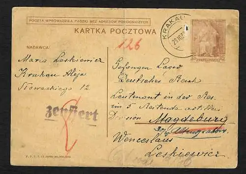 GG: Zensur Briefverkehr ins Deutsche Reich: Krakau 23.10.39 nach Magdeburg
