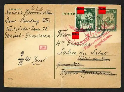 GG: Ganzsache Krakau 12.9.41: Zurück Auslandsbriefprüfstelle - OKW Zensur