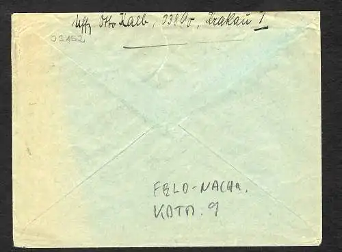 GG: Feldpost FPNr. 03890, Krakau 03.01.40. Nachgebühr und zurück - Briefkasten