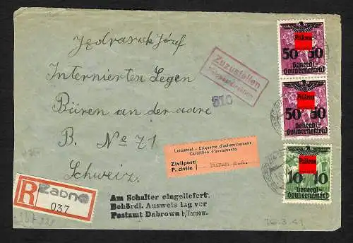 GG: Dabno nach Düren/CH, Interniertenpost, Zensur: Ausweis am Schalter  1941