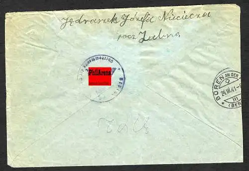 GG: Dabno nach Düren/CH, Interniertenpost, Zensur: Ausweis am Schalter  1941