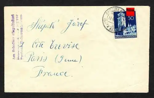 GG: Dabno nach Paris, Zensur: Ausweis am Schalter vorgelegen, 1941