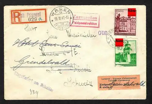 GG: Przemysl nach Rössli, Zivilpost CH Zensur: Eingeliefert am Schalter, 1941