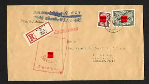 GG: Einschreiben Distriktschef Krakau 1943, Stempel Benachrichtigt
