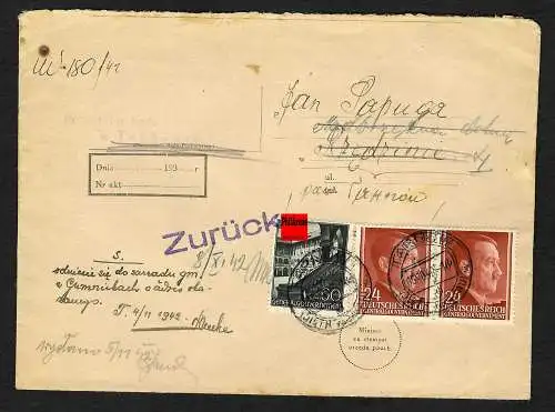 GG: Gerichtsbrief Tarnow, zurück mit rücks. Vermerk 1942