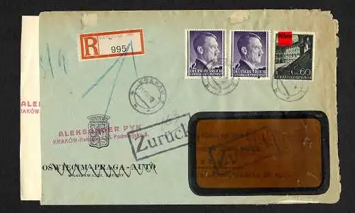 GG: Einschreiben aus Krakau nach Lublin 1942, Absender verzogen, zurück
