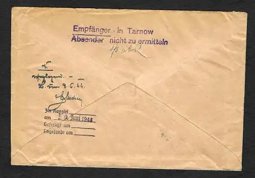 GG: Amtsgericht Bielitz nach Tarnow, Stempel: Empfänger in Tarnow nicht ...