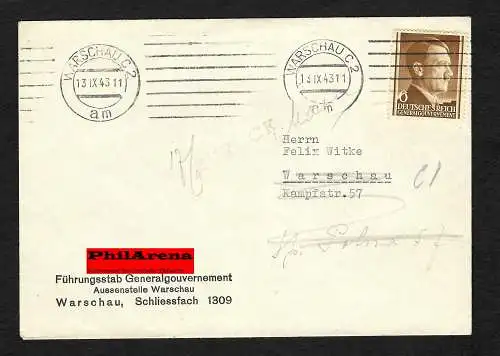 GG: Gliederung einer Partei, seltener Absender, Warschau 1943 und zurück