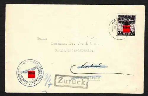 GG: Brief Amt für Propaganda and Leutnant Propagandakompanie, zurück Vermerk