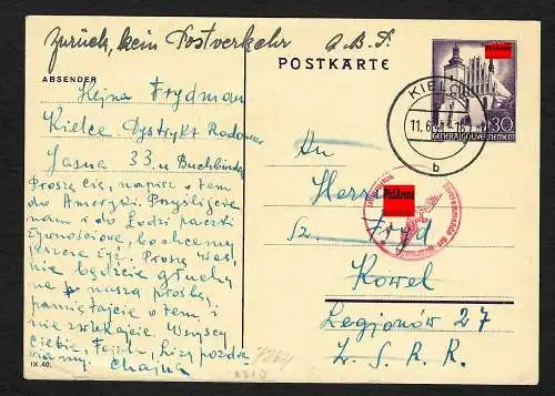 GG: Ganzsache von Kielce am 11.6.41 nach Russland: zurück kein Postverkehr
