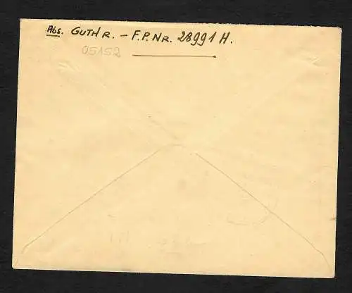 GG: Feldpost 27.12.44 an Standortkommandant Krakau, zurück FPNr. 28991 H