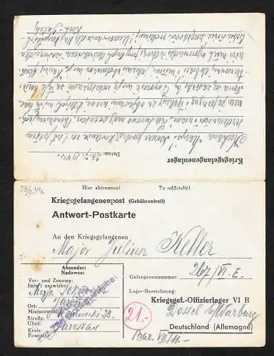 GG: Kgf/PoW: Jaroslaw an Oflag VIB/Dössel 1944, Lager Zensur. Zurück