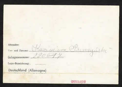 GG: Kgf/PoW: Stalag /Frankreich nach Warschau: 10.1.45 nicht zustellbar