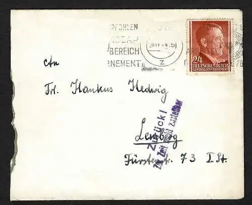 GG: Brief aus Krakau 6.4.1944 nach Lemberg: Zur Zeit nicht zustellbar