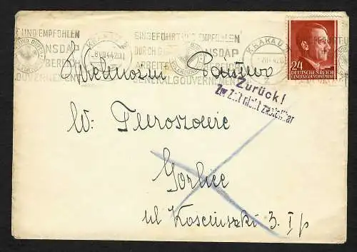 GG: Brief aus Krakau 8.7.1944 nach Gorlice: Zur Zeit nicht zustellbar
