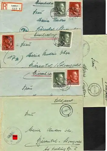 GG: 3x Brief, 2x Feldpost von Lublin nach Bärental/Schwarzwald 1944