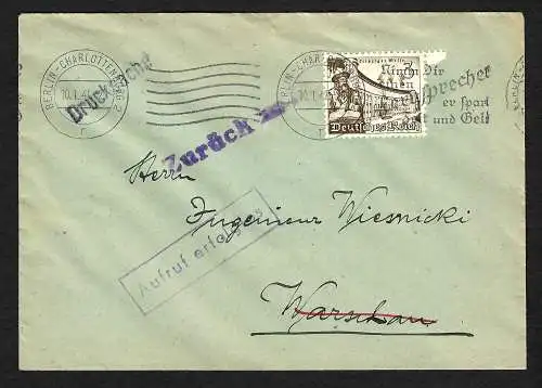 GG: Brief von Berlin nach Warschau: Aufruf erfolglos - zurück: 1941