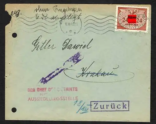 GG: Brief Krakau mit rückseitigem Stempel Ungenügende Anschrift ... 1940
