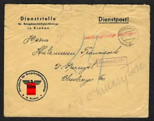 GG: Dienststelle Kriegsbeschädigte: Dienstsache: Nicht anerkannt: Nachgebühr