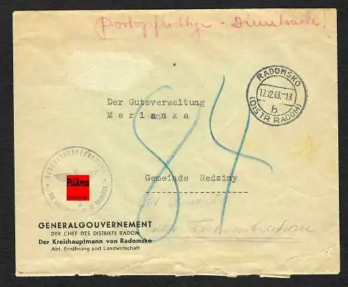 GG: Dienstbrief Kreishauptmann Radomsko: Nicht anerkannt: Nachgebühr