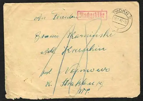 GG: Brief aus Thorn nach Straßbourg: Nachgebühr 1942, Briefinhalt