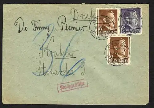 GG: Brief von Opatow nach Krakau 1943, Nachgebühr