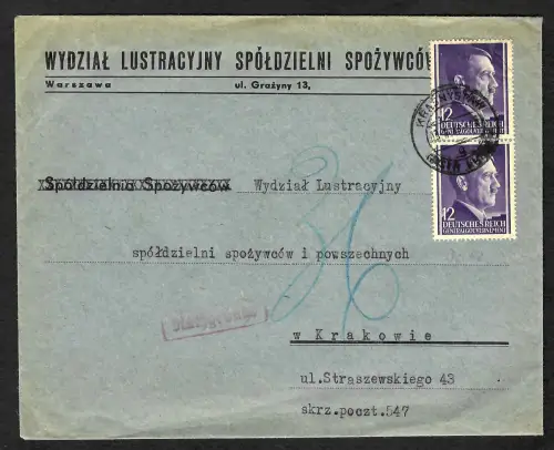 GG: Brief von Krasnystaw nach Krakau 1943, Nachgebühr