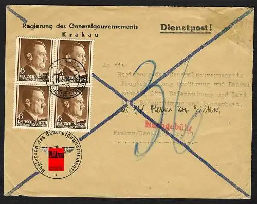 GG: Brief Regierung des GG Pulawy nach Krakau, Nachgebühr