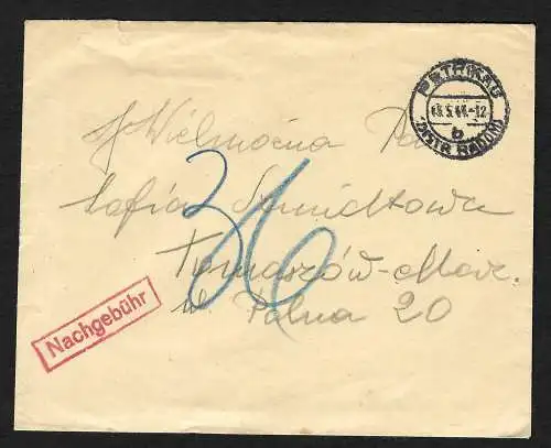 GG: Brief aus Petrikau nach Tomaszow, unfrankiert 1944, Nachgebühr, Briefinhalt