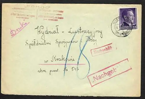 GG: Brief aus Kielce nach Krakau, Drucksache nicht anerkannt, Nachgebühr