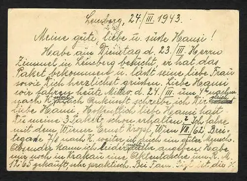 GG: DR Ganzsache von Lemberg nach Wien, Nachgebühr