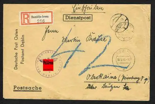 GG: Einschreiben Demblin-Irena nach Bautzen, Postsache ohne Marken, Nachgebühr