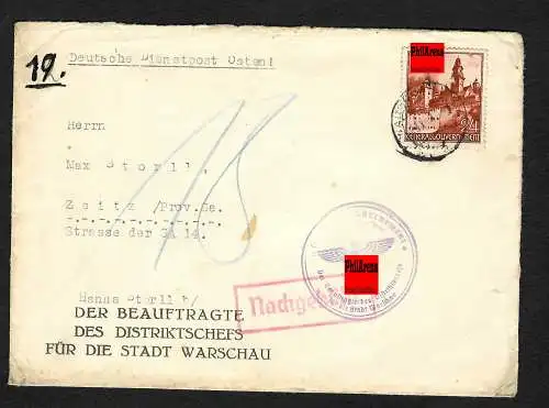 GG: Brief von Warschau nach Zeitz, 1941, Distriktchef