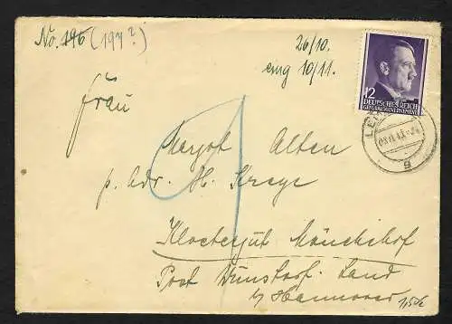 GG: Brief von Lemberg 1943 ins Deutsche Reich, Nachgebühr