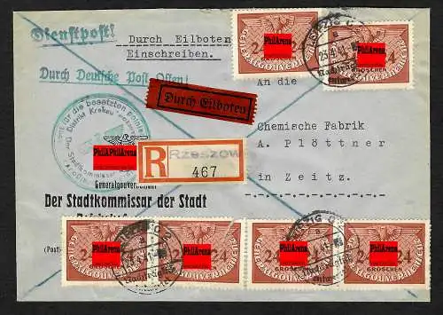 GG Dienstbrief Einschreiben/Eilboten Rzeszow nach Leipzig Nachträglich entwertet