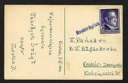 GG: Osterkarte von und nach Krakau, Nachträglich entwertet 1944