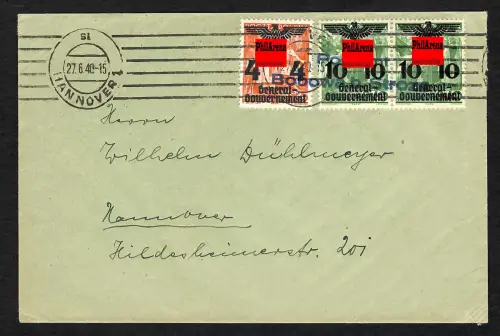 GG: Postagentur Bobowa  nach Hannover 1940, Nachträglich entwertet