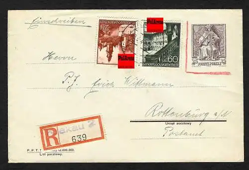 GG: Einschreiben Krakau 2 auf poln. Ganzsachenumschlag nach Rottenburg 1940