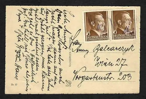 GG: Ansichtskarte Warschau nach Wien mit handschriftlicher Entwertung Warschau