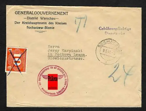 GG: Gebührenpflichtige Dienstsache 9.5.41 von Sochaczew-Blonie an Podkowa Lesna