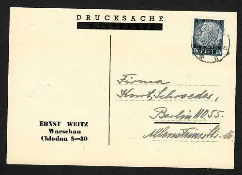 GG: Drucksache Postkarte 8.3.40, Portostufe war nur 2 Monate gültig, MiNr. 2 EF