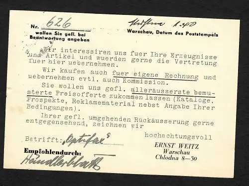 GG: Drucksache Postkarte 8.3.40, Portostufe war nur 2 Monate gültig, MiNr. 2 EF