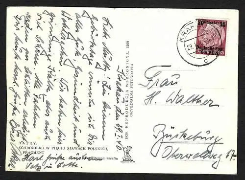 GG: Frühe Ansichtskarte Tatra 29.1.40 von Krakau nach Bückeburg