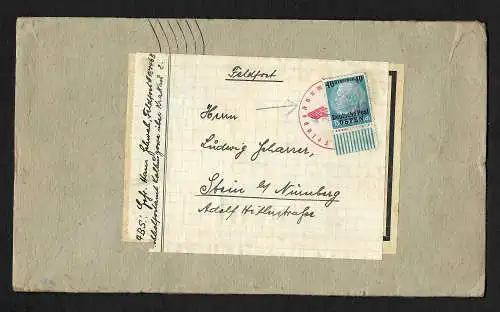 GG: Zollfreie - Feldpost - Monatssendung nach Nürnberg, MiNr. 8, EF