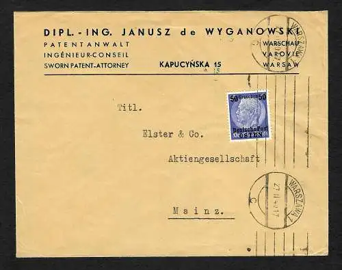 GG: Brief vom Patentanwalt Warschau nach Mainz, 27.2.40, portogerecht