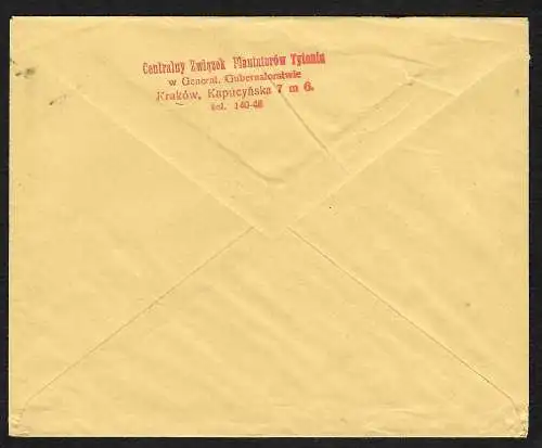 GG: Brief von Krakau 21.3.40, Portogerecht 20-40g, Tabakmonopol, MiNr. 11, EF