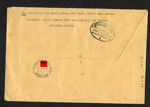 GG: Feldpost Einschreiben Zamosc an Polizei München 1940