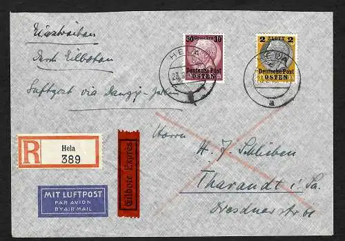 GG: Eilboten, Einschreiben, Luftpost Hela nach Tharandt
