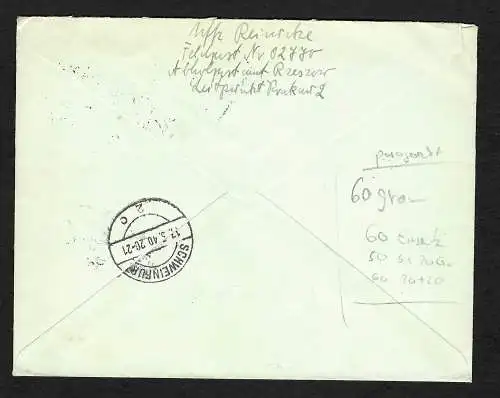 GG: Einschreiben Brief 15.3.40: portogerecht Rzeszow nach Schweinfurt