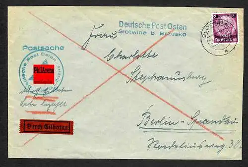 GG: Postsache Eilboten Slotwina/Brzesko 1940, portogerecht, MiNr. 11, EF